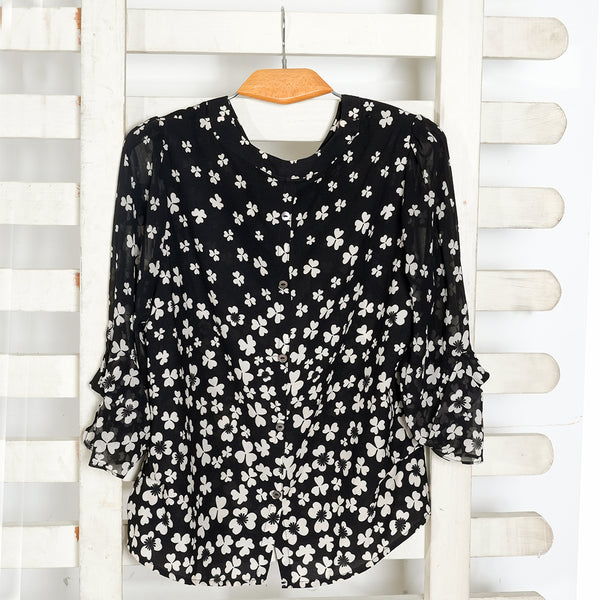 Black & White Floral Print Casual Top