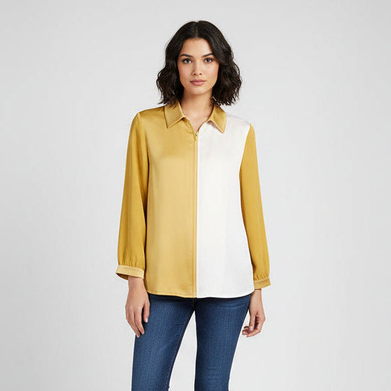 Mustard & Off White Two Tone Casual Top