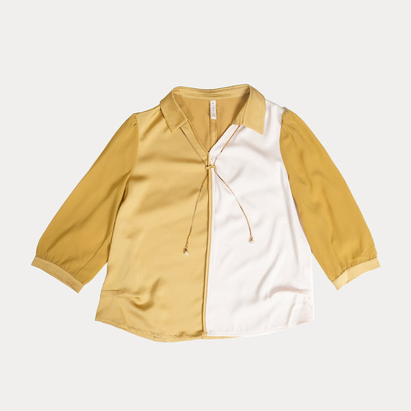 Mustard & Off White Two Tone Casual Top