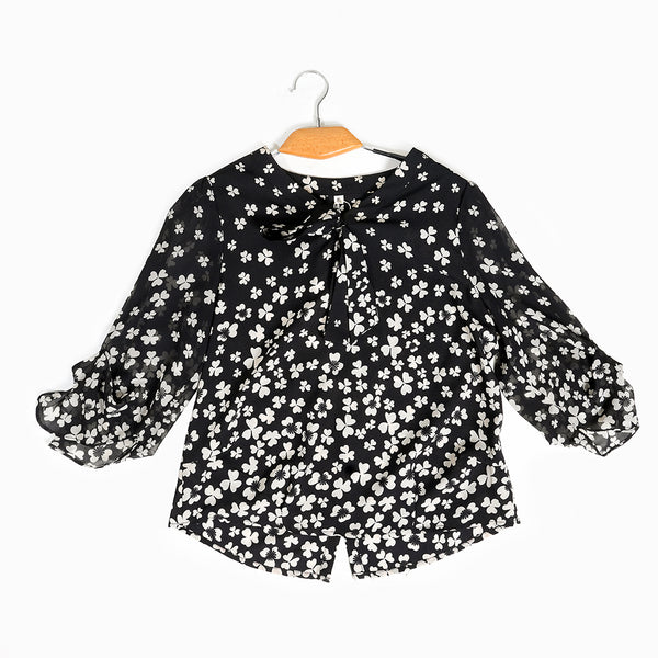 Black & White Floral Print Casual Top