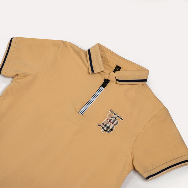 Boys Beige Polo T-Shirt