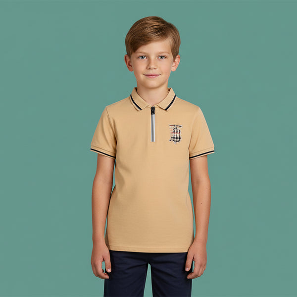 Boys Beige Polo T-Shirt
