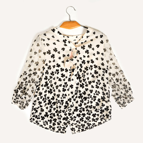 Off White & Black Floral Print Casual Top