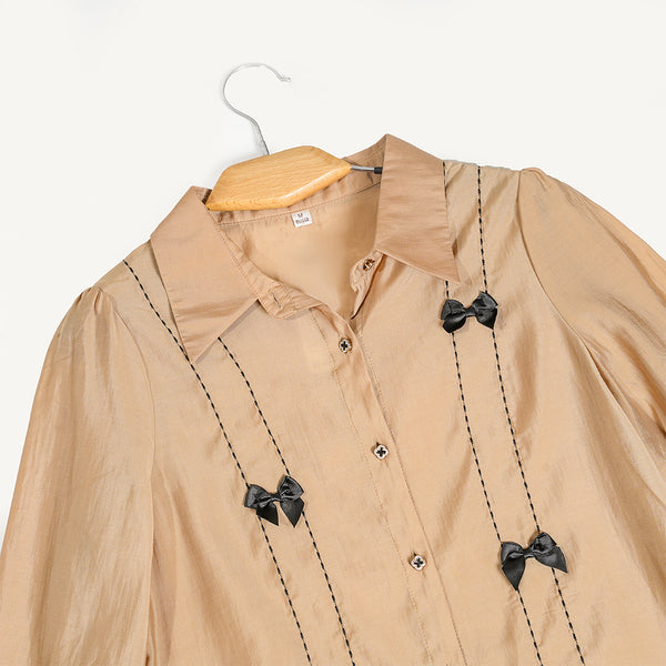 Beige Bow Style Casual Top