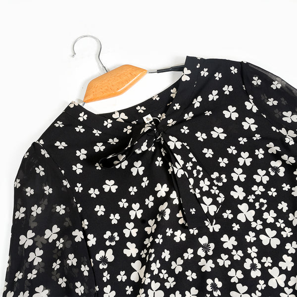 Black & White Floral Print Casual Top