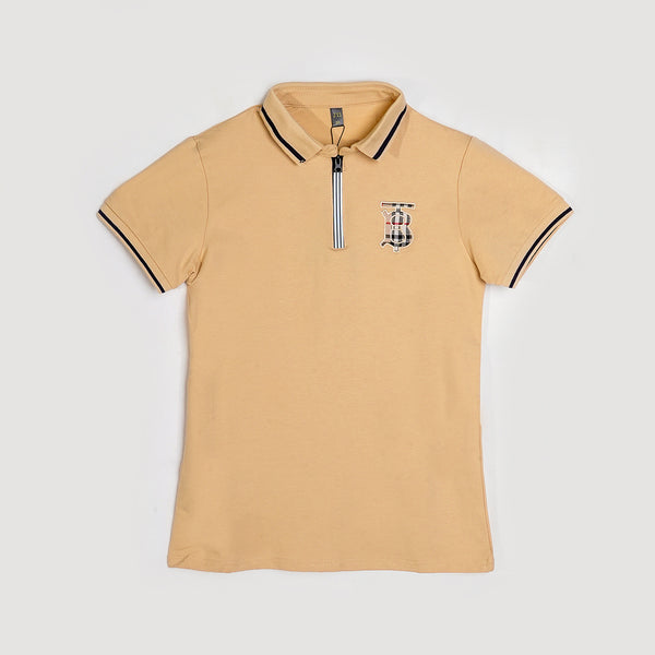 Boys Beige Polo T-Shirt